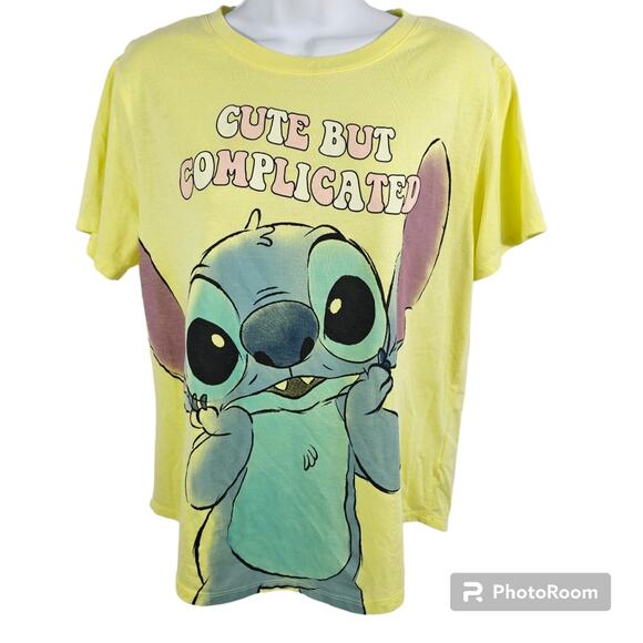 Disney Stitch Cute But Complicated Yellow Tee Shirt Junior Size XL - Picture 1 of 6